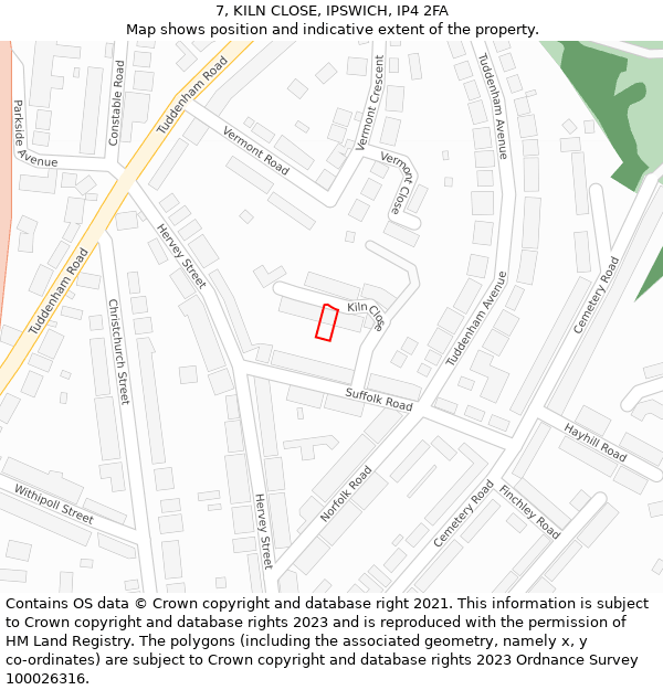 7, KILN CLOSE, IPSWICH, IP4 2FA: Location map and indicative extent of plot