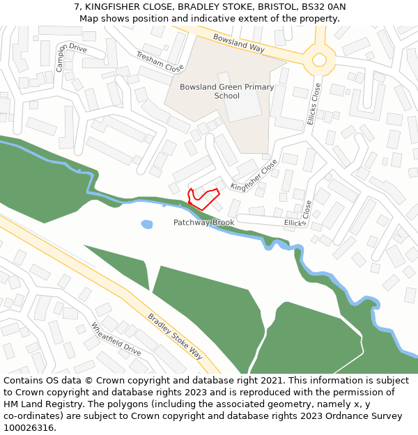 7, KINGFISHER CLOSE, BRADLEY STOKE, BRISTOL, BS32 0AN: Location map and indicative extent of plot