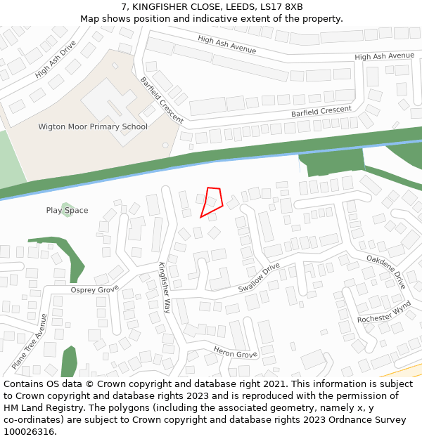 7, KINGFISHER CLOSE, LEEDS, LS17 8XB: Location map and indicative extent of plot