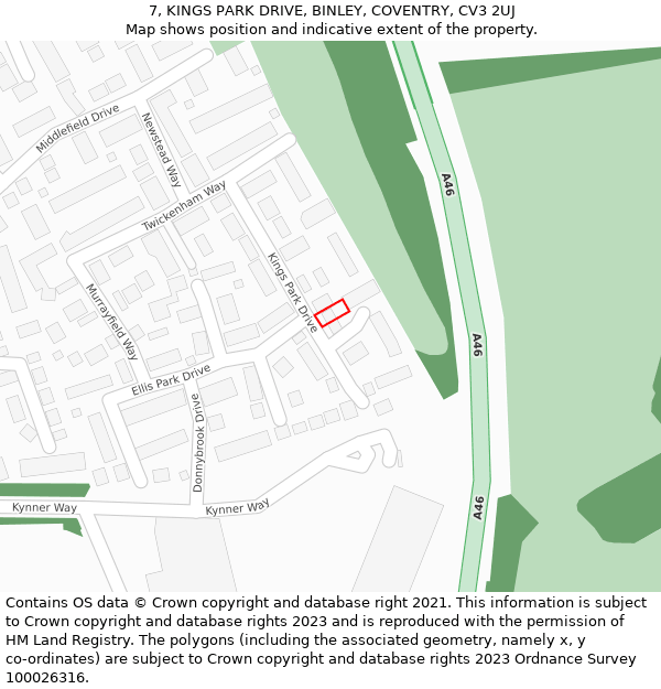 7, KINGS PARK DRIVE, BINLEY, COVENTRY, CV3 2UJ: Location map and indicative extent of plot