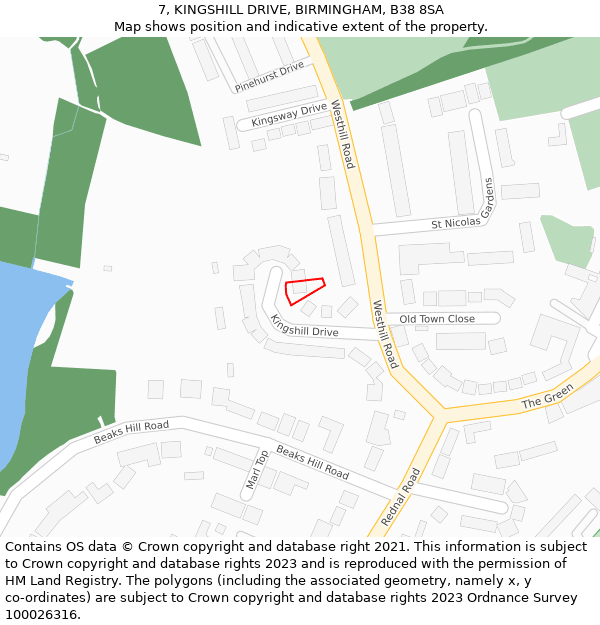 7, KINGSHILL DRIVE, BIRMINGHAM, B38 8SA: Location map and indicative extent of plot