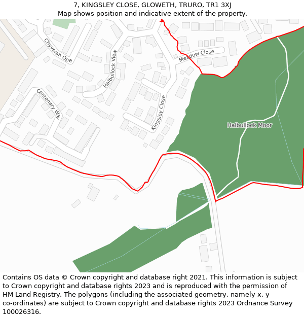 7, KINGSLEY CLOSE, GLOWETH, TRURO, TR1 3XJ: Location map and indicative extent of plot