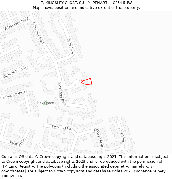 7, KINGSLEY CLOSE, SULLY, PENARTH, CF64 5UW: Location map and indicative extent of plot