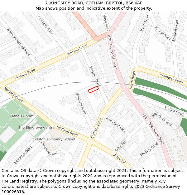 7, KINGSLEY ROAD, COTHAM, BRISTOL, BS6 6AF: Location map and indicative extent of plot