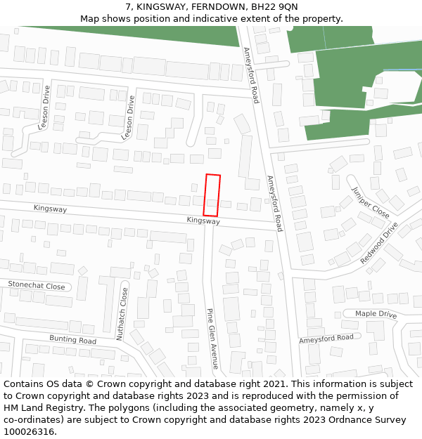 7, KINGSWAY, FERNDOWN, BH22 9QN: Location map and indicative extent of plot