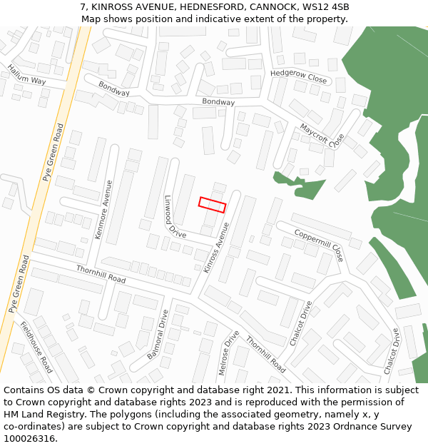 7, KINROSS AVENUE, HEDNESFORD, CANNOCK, WS12 4SB: Location map and indicative extent of plot