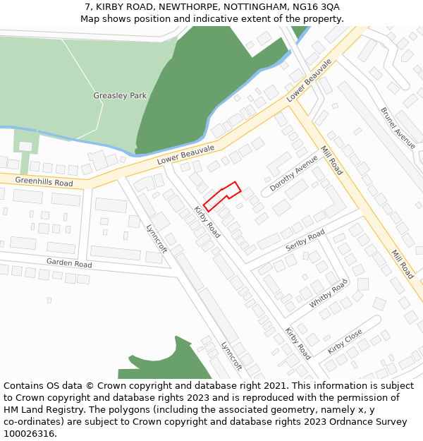 7, KIRBY ROAD, NEWTHORPE, NOTTINGHAM, NG16 3QA: Location map and indicative extent of plot