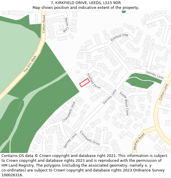 7, KIRKFIELD DRIVE, LEEDS, LS15 9DR: Location map and indicative extent of plot