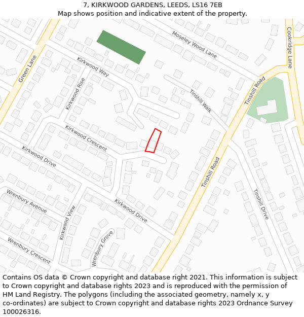 7, KIRKWOOD GARDENS, LEEDS, LS16 7EB: Location map and indicative extent of plot