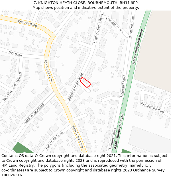 7, KNIGHTON HEATH CLOSE, BOURNEMOUTH, BH11 9PP: Location map and indicative extent of plot
