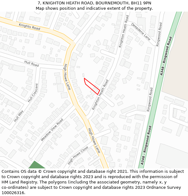 7, KNIGHTON HEATH ROAD, BOURNEMOUTH, BH11 9PN: Location map and indicative extent of plot