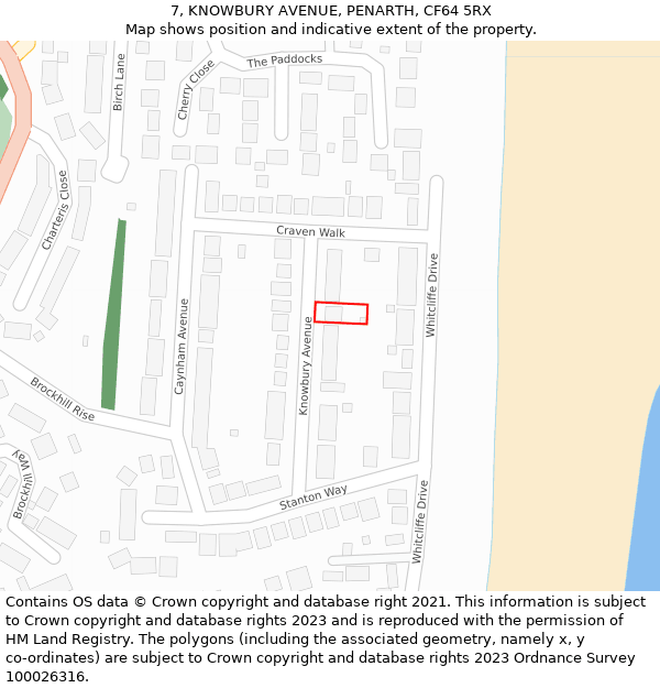 7, KNOWBURY AVENUE, PENARTH, CF64 5RX: Location map and indicative extent of plot