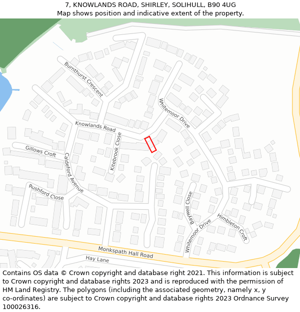 7, KNOWLANDS ROAD, SHIRLEY, SOLIHULL, B90 4UG: Location map and indicative extent of plot