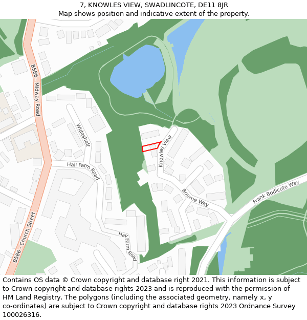 7, KNOWLES VIEW, SWADLINCOTE, DE11 8JR: Location map and indicative extent of plot