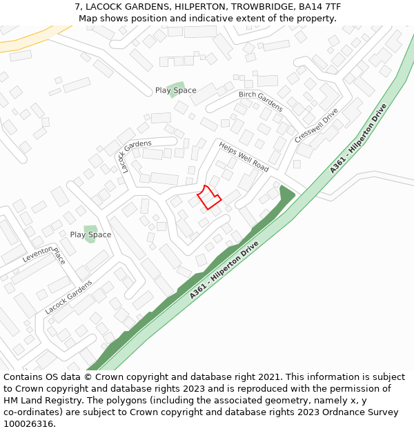 7, LACOCK GARDENS, HILPERTON, TROWBRIDGE, BA14 7TF: Location map and indicative extent of plot