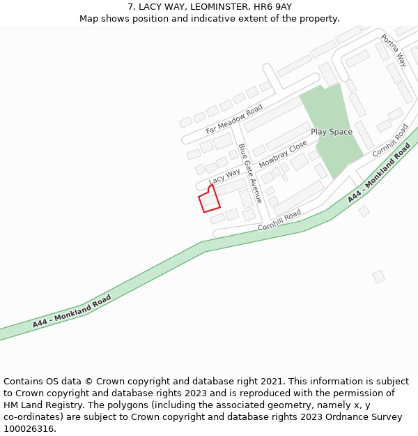 7, LACY WAY, LEOMINSTER, HR6 9AY: Location map and indicative extent of plot