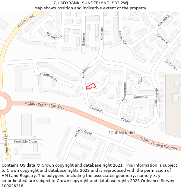 7, LADYBANK, SUNDERLAND, SR3 2WJ: Location map and indicative extent of plot