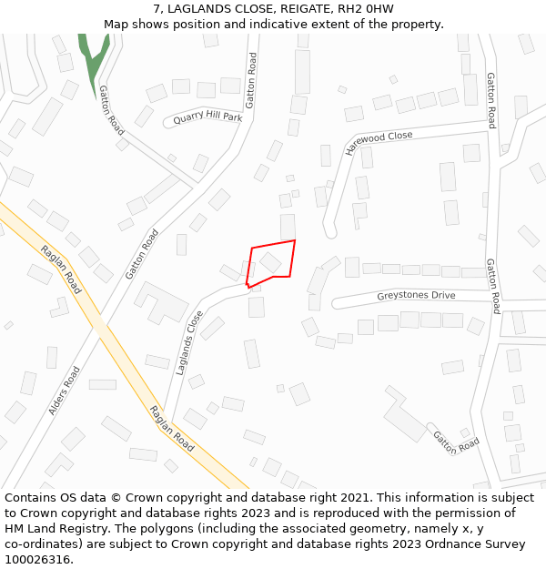 7, LAGLANDS CLOSE, REIGATE, RH2 0HW: Location map and indicative extent of plot