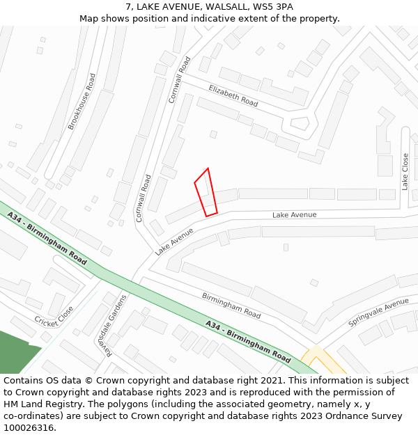 7, LAKE AVENUE, WALSALL, WS5 3PA: Location map and indicative extent of plot