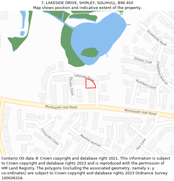 7, LAKESIDE DRIVE, SHIRLEY, SOLIHULL, B90 4SX: Location map and indicative extent of plot