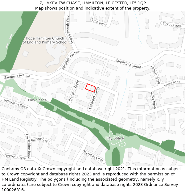 7, LAKEVIEW CHASE, HAMILTON, LEICESTER, LE5 1QP: Location map and indicative extent of plot