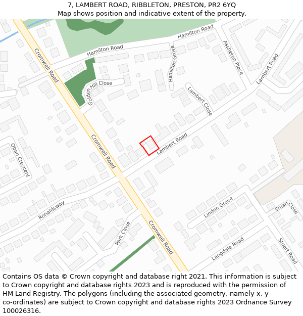7, LAMBERT ROAD, RIBBLETON, PRESTON, PR2 6YQ: Location map and indicative extent of plot