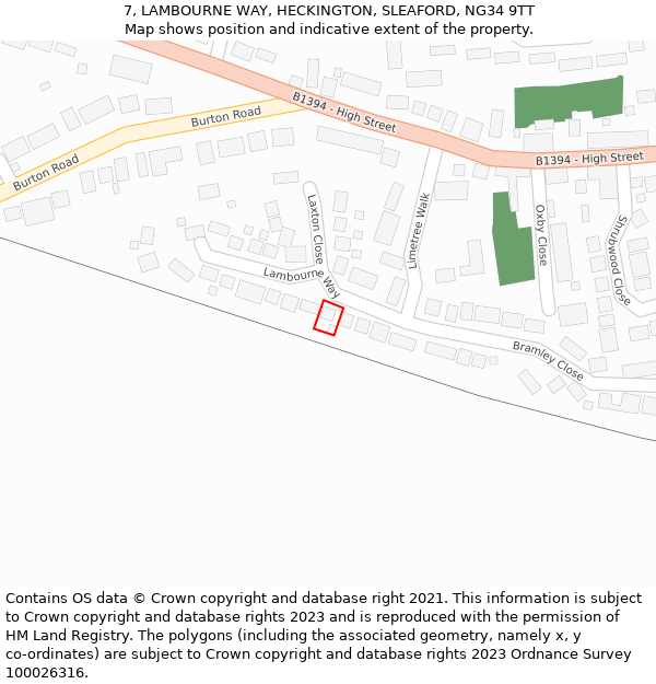 7, LAMBOURNE WAY, HECKINGTON, SLEAFORD, NG34 9TT: Location map and indicative extent of plot