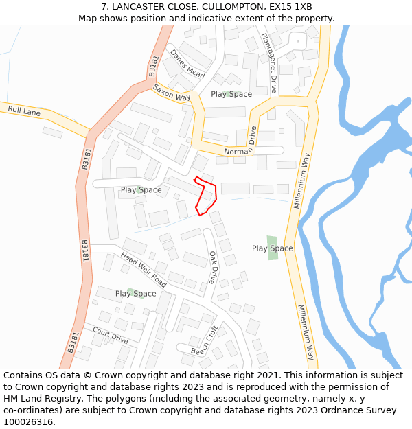 7, LANCASTER CLOSE, CULLOMPTON, EX15 1XB: Location map and indicative extent of plot
