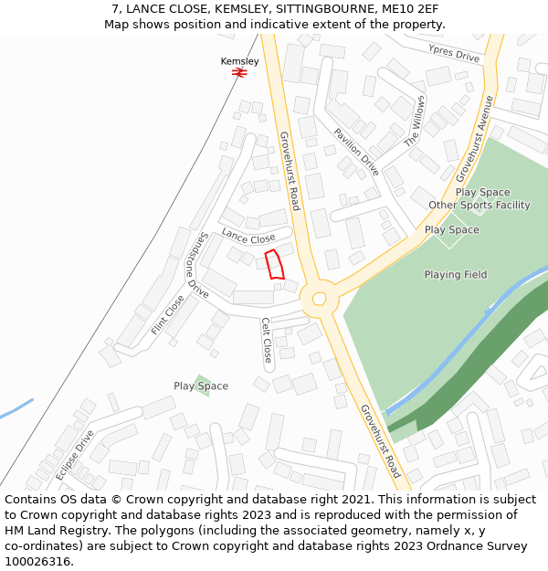 7, LANCE CLOSE, KEMSLEY, SITTINGBOURNE, ME10 2EF: Location map and indicative extent of plot