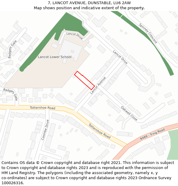 7, LANCOT AVENUE, DUNSTABLE, LU6 2AW: Location map and indicative extent of plot