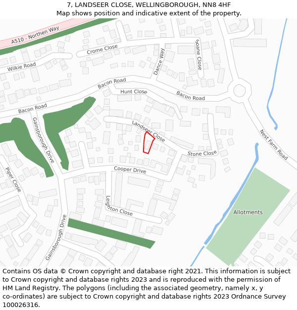 7, LANDSEER CLOSE, WELLINGBOROUGH, NN8 4HF: Location map and indicative extent of plot