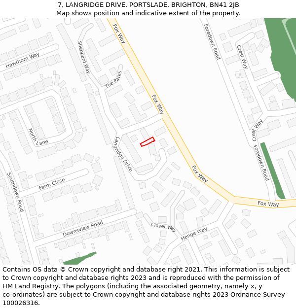 7, LANGRIDGE DRIVE, PORTSLADE, BRIGHTON, BN41 2JB: Location map and indicative extent of plot