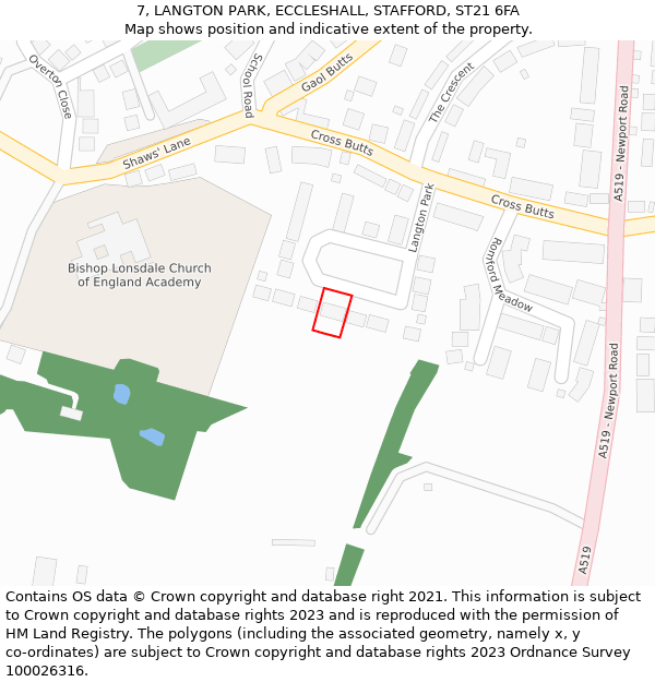 7, LANGTON PARK, ECCLESHALL, STAFFORD, ST21 6FA: Location map and indicative extent of plot