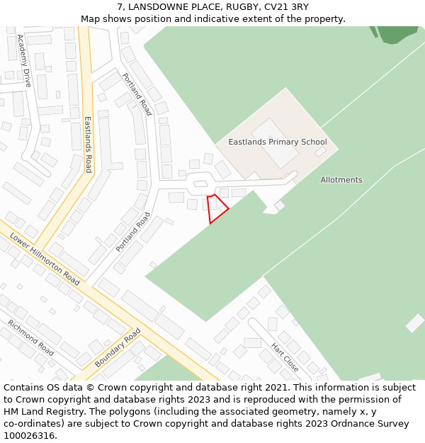 7, LANSDOWNE PLACE, RUGBY, CV21 3RY: Location map and indicative extent of plot