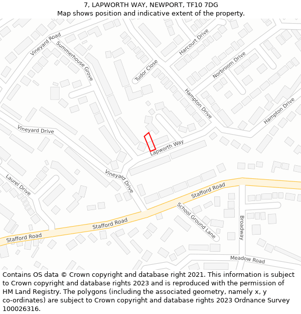 7, LAPWORTH WAY, NEWPORT, TF10 7DG: Location map and indicative extent of plot