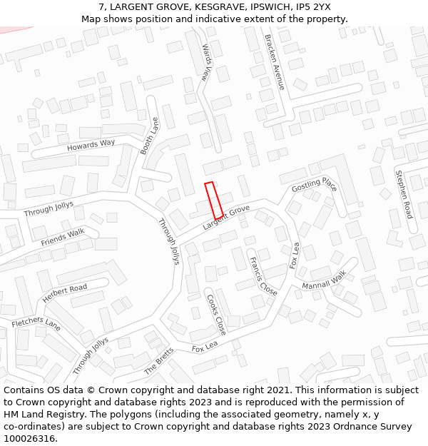 7, LARGENT GROVE, KESGRAVE, IPSWICH, IP5 2YX: Location map and indicative extent of plot