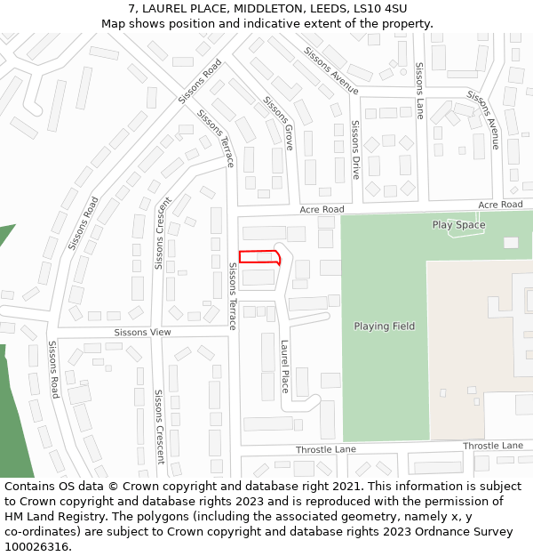 7, LAUREL PLACE, MIDDLETON, LEEDS, LS10 4SU: Location map and indicative extent of plot