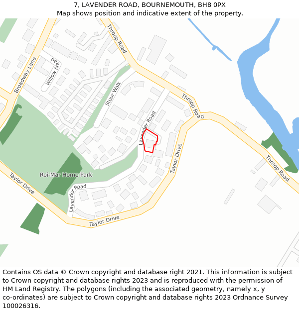 7, LAVENDER ROAD, BOURNEMOUTH, BH8 0PX: Location map and indicative extent of plot