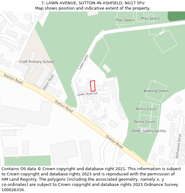 7, LAWN AVENUE, SUTTON-IN-ASHFIELD, NG17 5FU: Location map and indicative extent of plot