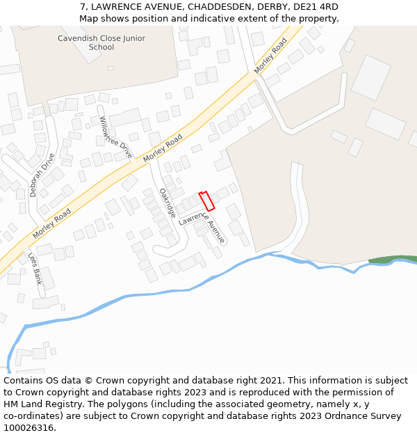 7, LAWRENCE AVENUE, CHADDESDEN, DERBY, DE21 4RD: Location map and indicative extent of plot