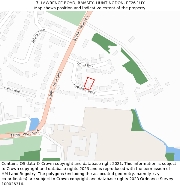 7, LAWRENCE ROAD, RAMSEY, HUNTINGDON, PE26 1UY: Location map and indicative extent of plot
