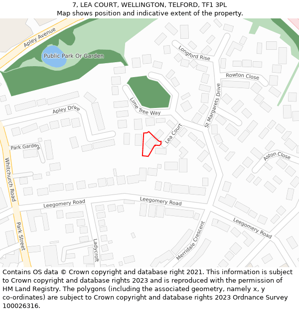 7, LEA COURT, WELLINGTON, TELFORD, TF1 3PL: Location map and indicative extent of plot