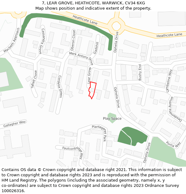 7, LEAR GROVE, HEATHCOTE, WARWICK, CV34 6XG: Location map and indicative extent of plot