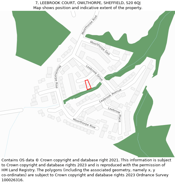 7, LEEBROOK COURT, OWLTHORPE, SHEFFIELD, S20 6QJ: Location map and indicative extent of plot