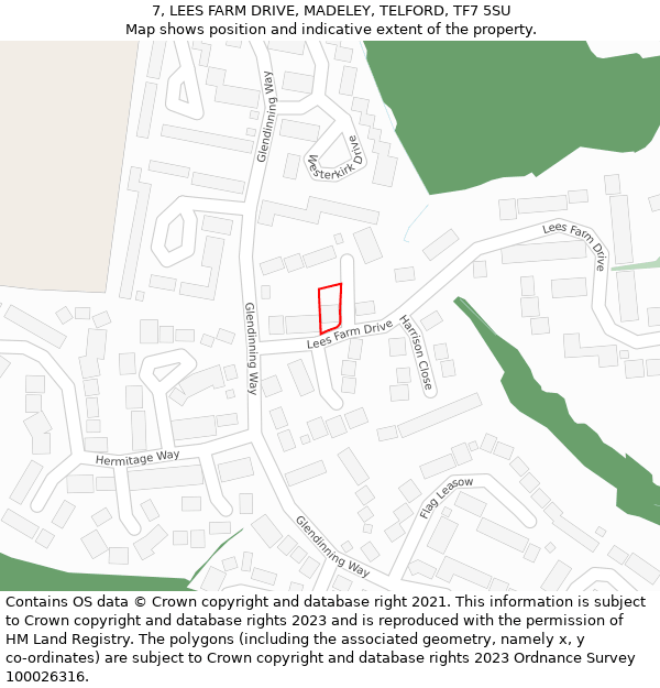 7, LEES FARM DRIVE, MADELEY, TELFORD, TF7 5SU: Location map and indicative extent of plot