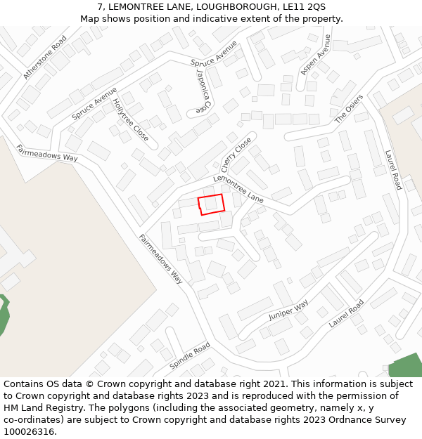 7, LEMONTREE LANE, LOUGHBOROUGH, LE11 2QS: Location map and indicative extent of plot