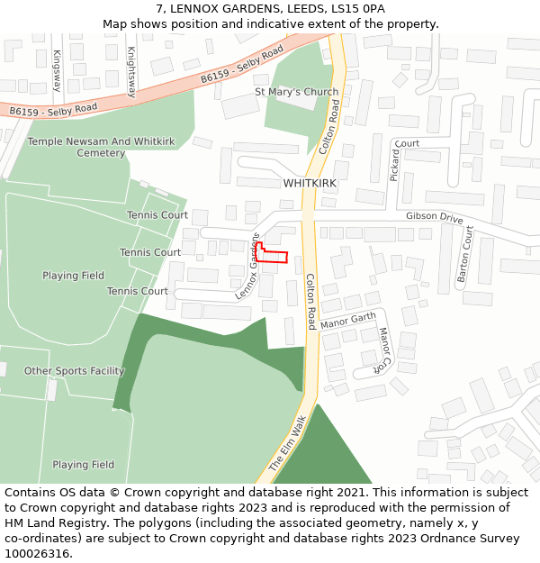 7, LENNOX GARDENS, LEEDS, LS15 0PA: Location map and indicative extent of plot