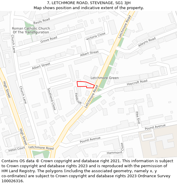 7, LETCHMORE ROAD, STEVENAGE, SG1 3JH: Location map and indicative extent of plot