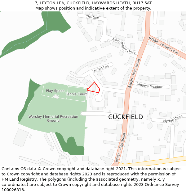 7, LEYTON LEA, CUCKFIELD, HAYWARDS HEATH, RH17 5AT: Location map and indicative extent of plot