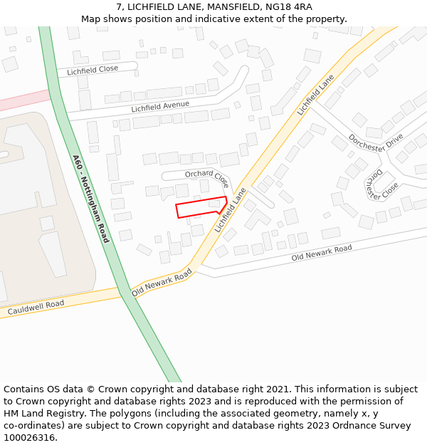 7, LICHFIELD LANE, MANSFIELD, NG18 4RA: Location map and indicative extent of plot